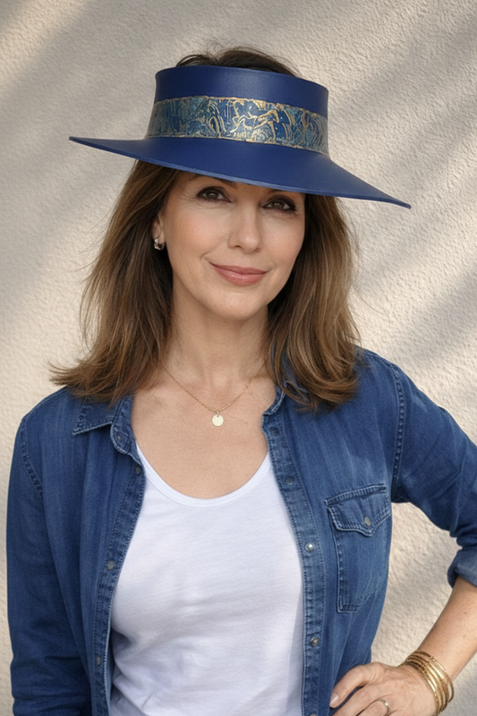 Navy Blue "LadyEVA" Visor Hat with Golden Marbled Band