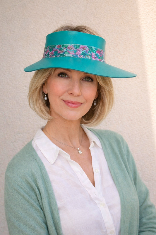 Emerald Green Visor Hat - Pink/Green Floral Band