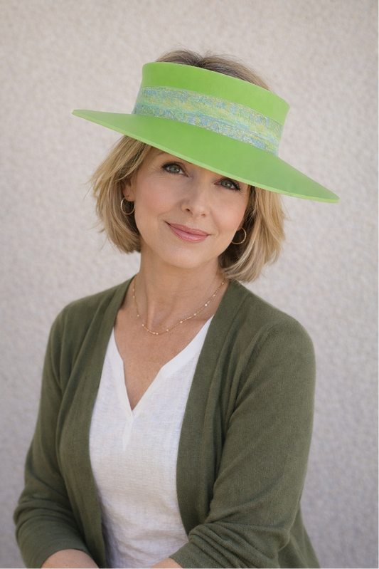 Neon Green "LadyEVA" Visor Hat with Monet Style Floral Band