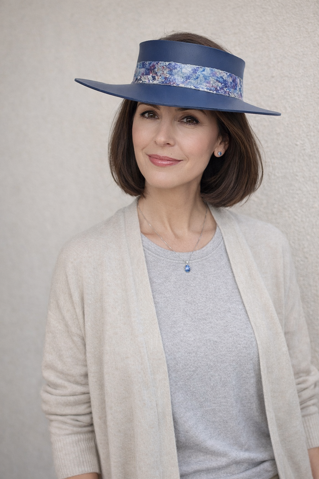 Navy Blue "LadyEVA" Visor Hat with Blue and Purple Floral Band