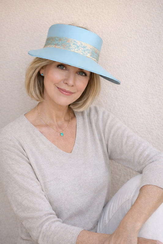 Tall Light Blue "LadyEVA" Visor Hat with Golden Band