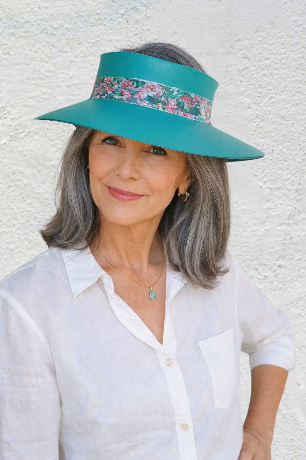 Emerald Green Visor Hat - Pink/Green Floral Band