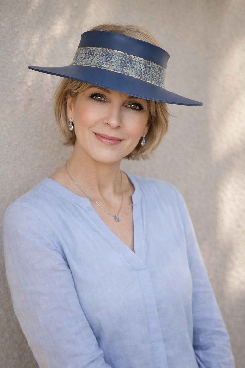 Navy Blue "LadyEVA" Visor Hat with Gold Geometric Band