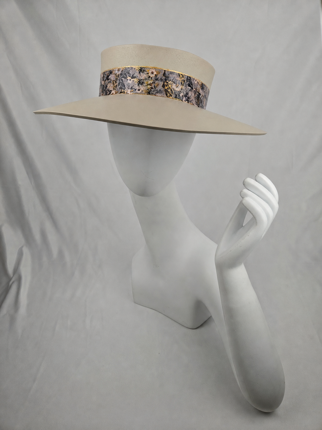 Taupe Visor Hat with - Light Pink and Lavender Floral Band