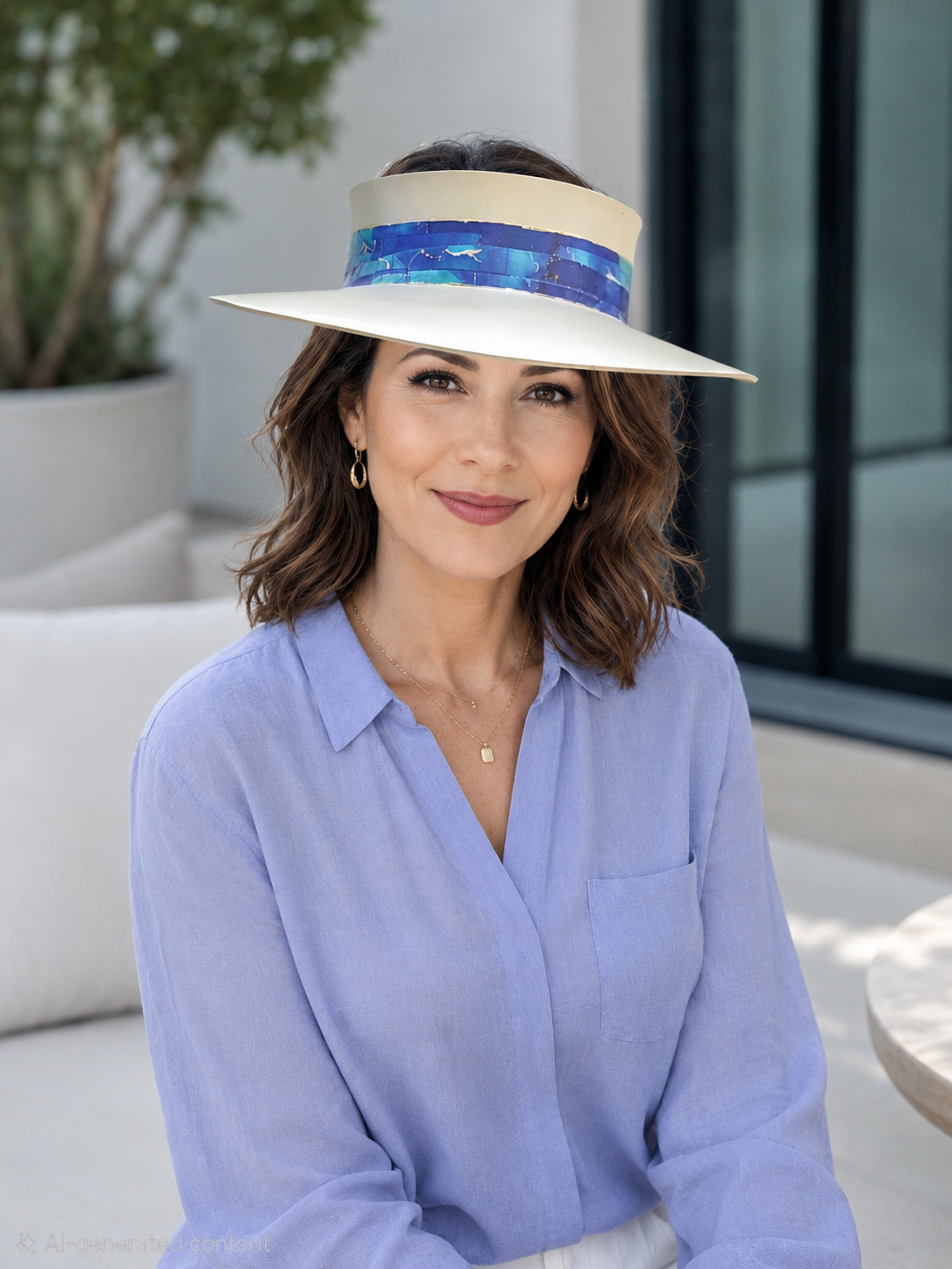 Beige Visor Hat - Blue Band
