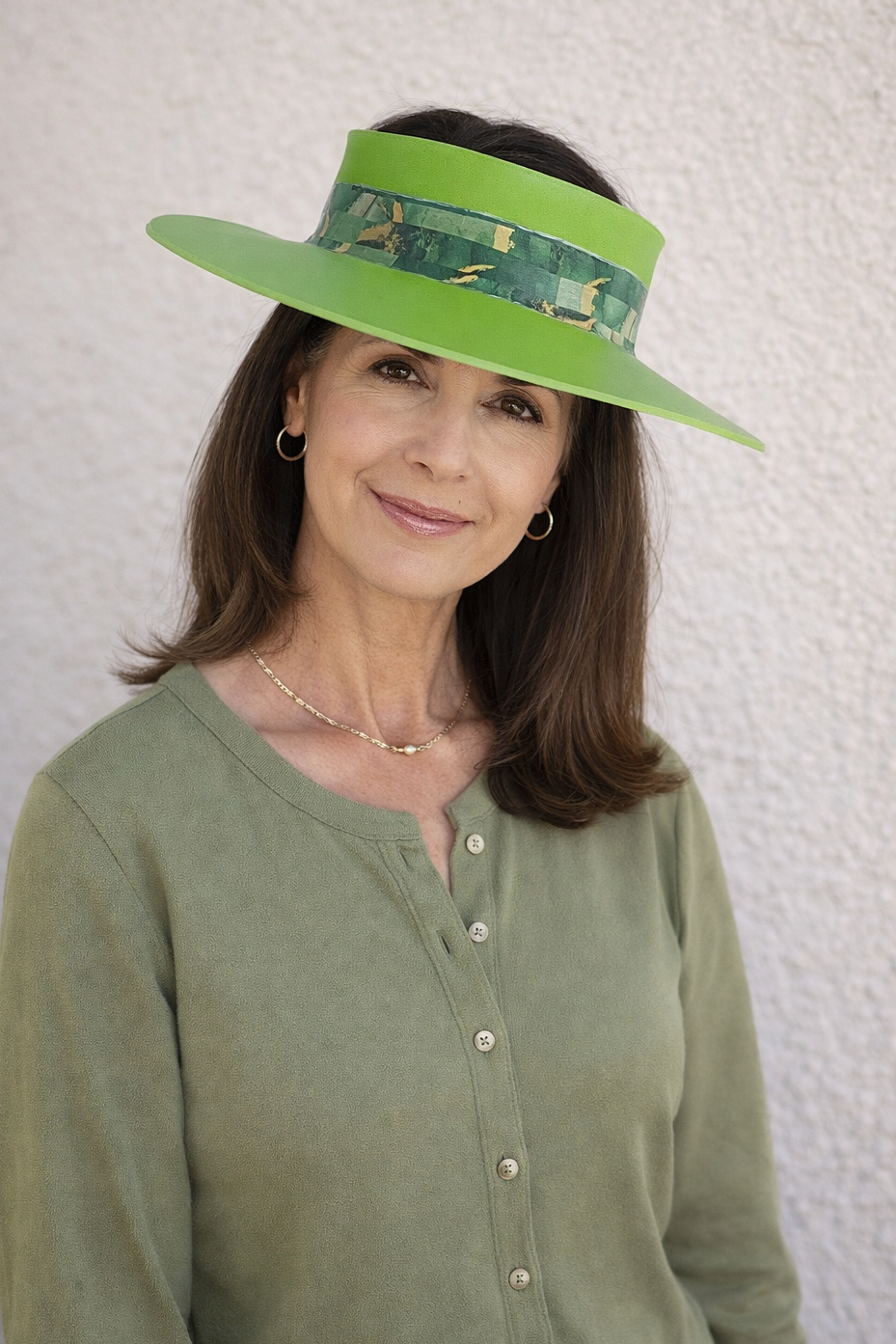 Neon Green "LadyEVA" Visor Hat with Dark Green Marbled Band