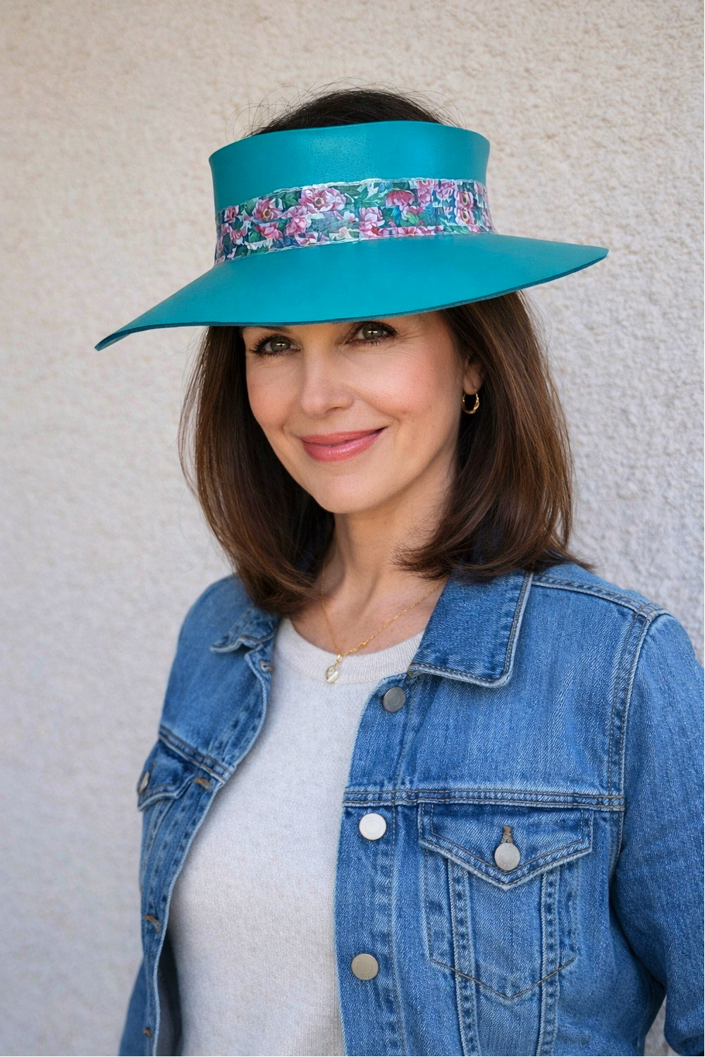 Emerald Green Visor Hat - Pink/Green Floral Band