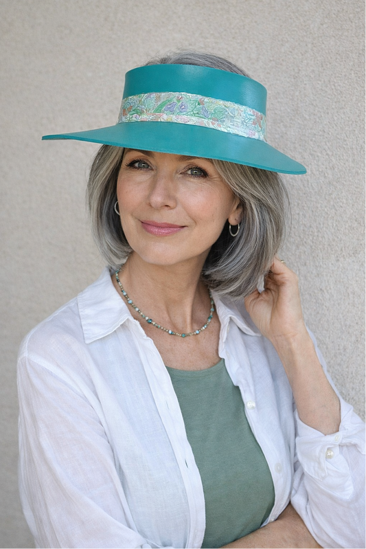 Emerald Green LadyEVA Visor Hat with Pastel Floral Band