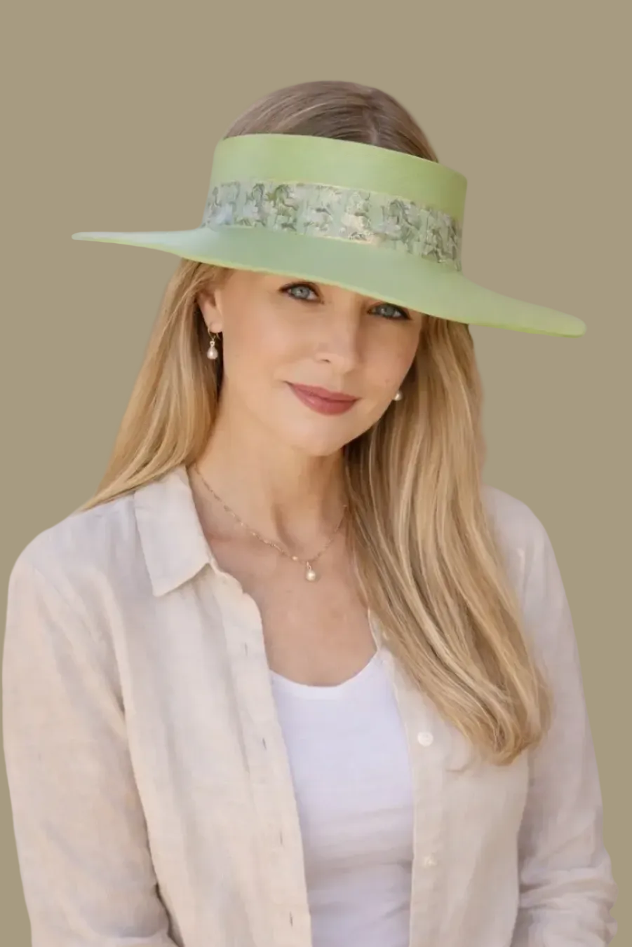 Green Lotus Visor Hat - Green Floral Band