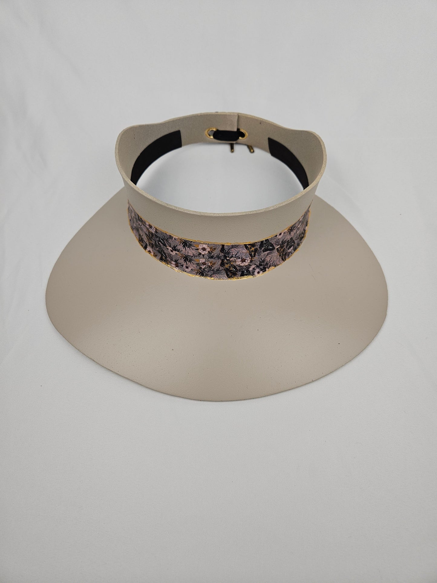 Taupe Visor Hat with - Light Pink and Lavender Floral Band