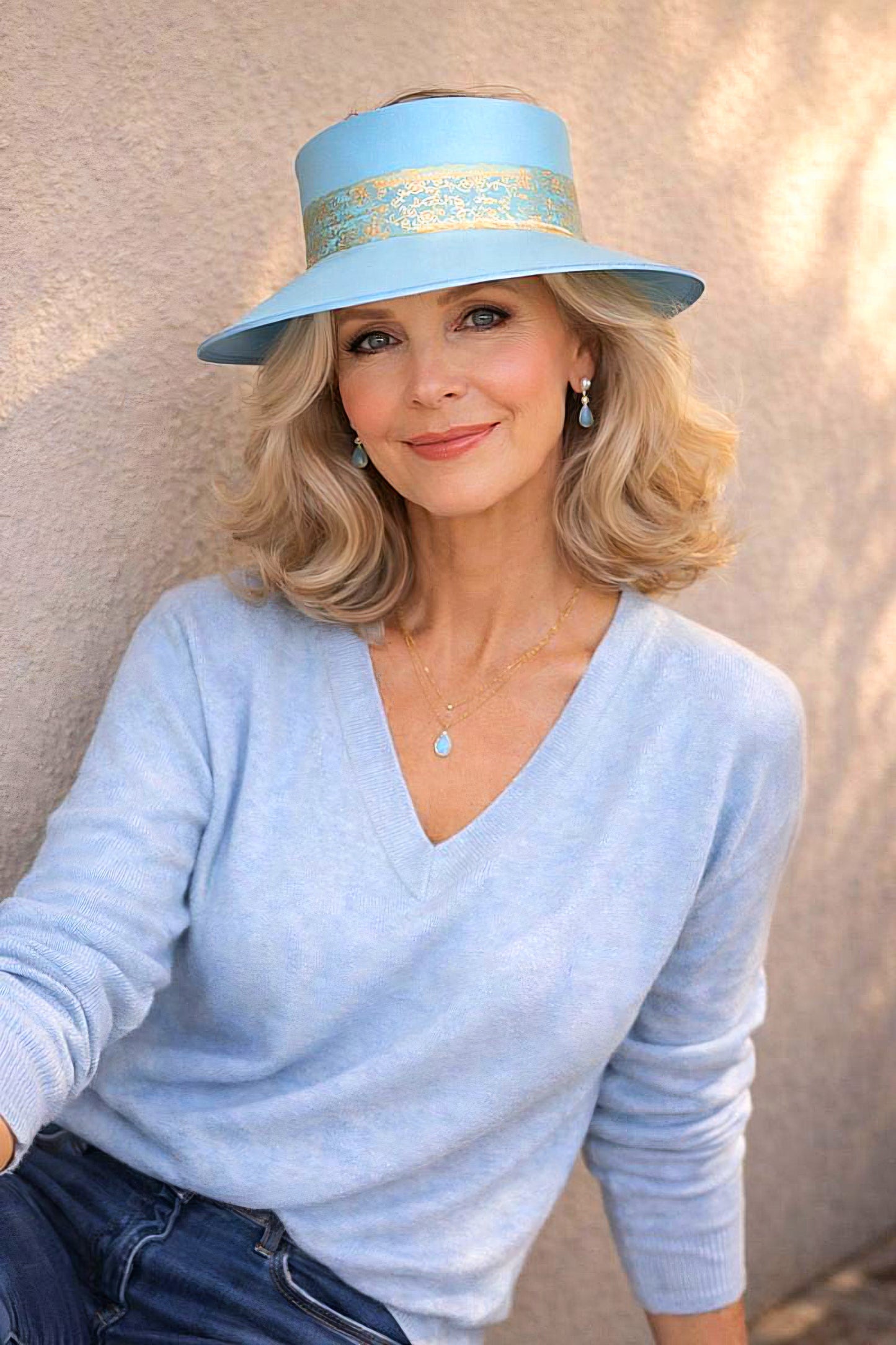 Tall Light Blue "LadyEVA" Visor Hat with Golden Band