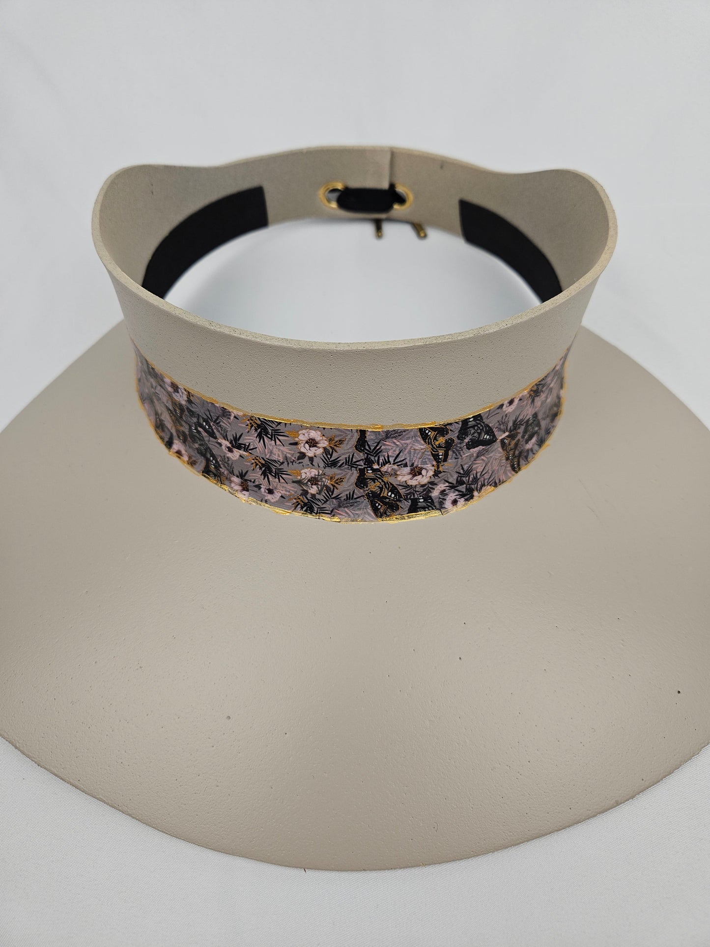 Taupe Visor Hat with - Light Pink and Lavender Floral Band