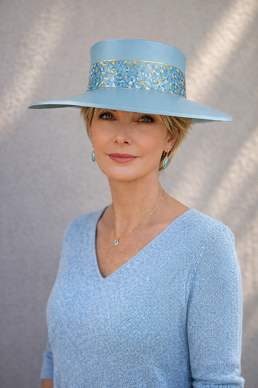 Light Blue "LadyEVA" Visor Hat with Teal Blue Floral Band