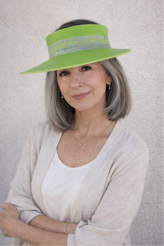 Neon Green Visor Hat - Monet Style Floral Band