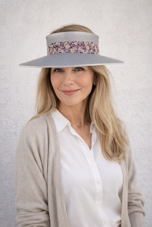 Silver "LadyEVA" Visor Hat with Lovely Dark Floral Band